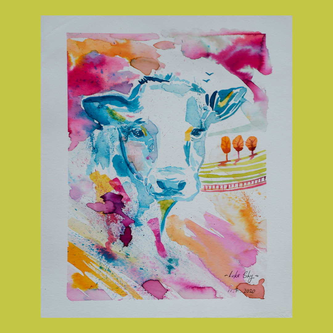 Luke Sky Watercolour painting cow