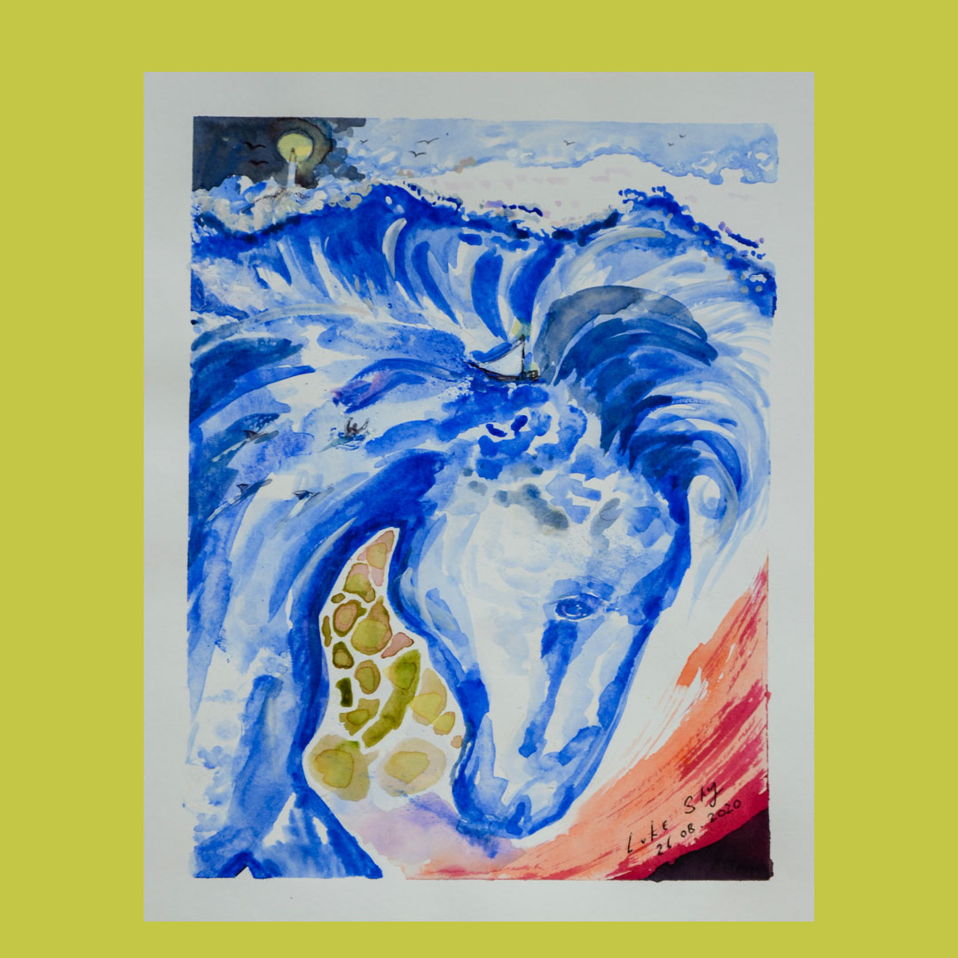Luke Sky Watercolour painting blue ocean horse