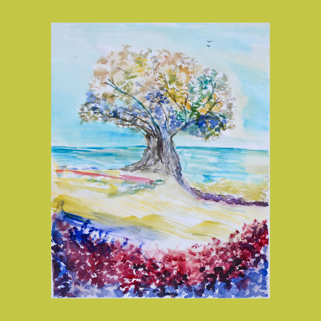 Luke Sky Watercolour olive tree by the sea