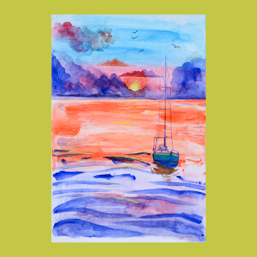 Luke Sky Watercolour sunset sailing boat